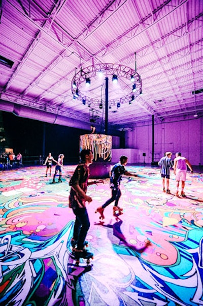 At Skate Space, hosted by Stillhouse Spirits with Faena Art, attendees could rent roller skates and do a few laps around the painted rink to tunes by local DJs.