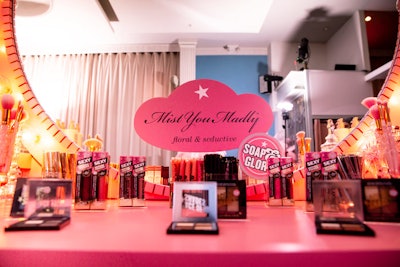 The event's feminine boudoir vibe was inspired by the scent of the product line called Mist You Madly, which includes notes of bergamot, blackcurrant, magnolia, freesia, vanilla, and musk.