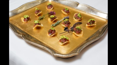 Tuna Crudo and Avocado on Potato Gaufrettes