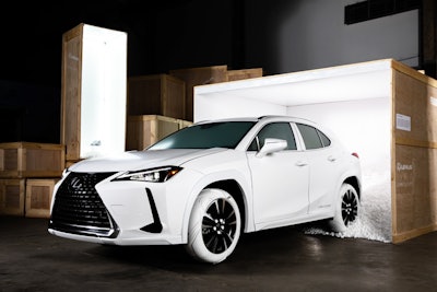 To celebrate the debut of its new UX compact crossover vehicle, Lexus teamed up with Los Angeles-based streetwear designer John Elliott to create custom tires inspired by Elliott’s Nike Air Force 1 sneakers. The static display event took place on February 9 at the Brooklyn Navy Yard following Elliott’s Bureau Betak-produced Fall 2019 show during New York Fashion Week.