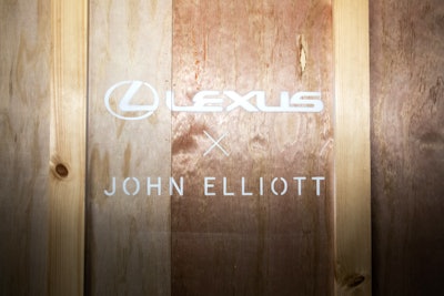 To further the raw, 'in transit' aesthetic of the display, large wooden shipping crates surrounded the Lexus UX. Stencil-sprayed logos from both brands were featured throughout the setup almost as a subtle step-and-repeat.
