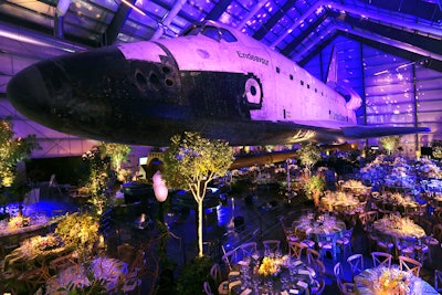 Dinner took place in the museum’s Samuel Oschin Pavilion, which houses the space shuttle Endeavour.