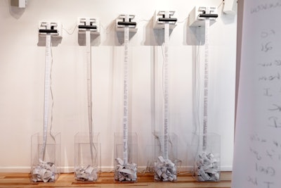A ticker installation was inspired by the stream-of-consciousness associated with writing down thoughts in a diary. The installation was designed with the intention of giving a sense of live thoughts and journaling in real time.
