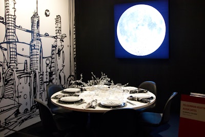 Celebrating the 50th anniversary of the first lunar landing, Felderman Keatinge and Associates’ vignette “No Dream Is Too High” featured a space theme, with an illuminated moon and drawings by Stanley Felderman that depicted a future world.