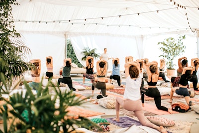 Love Yoga hosted yoga classes in a pillow-filled space; other bohemian highlights included a sound bath hosted by Sacred Light.