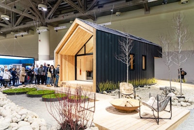 The Backcountry Hut Company launched its Great Lakes Cabin, a full-scale concept house, at IDS19 in partnership with Leckie Studio Architecture & Design. Visitors could enter the 670-square-foot home, which is envisioned as a modular cabin that could be delivered as a flat pack kit of parts. Custom design and build firm Flattery Design created the space’s landscape on site at IDS19, while AyA Kitchens debuted its latest line of cabinetry, AyA Elite, inside the cabin.