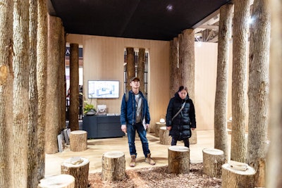 PurParket produces wide-plank engineered hardwood, and the PurParket Inc. x Mason Studio concept booth explored the intrinsic beauty of wood in its various states of existence—from its natural state and beyond.