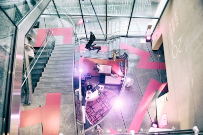The Bata Shoe Museum's 20th anniversary gala in Toronto in 2015 used a maze to inspire guests to explore its galleries. At the entrance, guests were given 'clue cards' that encouraged them to find the answers to various puzzles by entering different galleries. The event's design, created by Candice & Alison, featured maze-like markings that appeared in hot pink patterns on the floor. The markings also acted as directional signage that led guests into various parts of the venue. See more: Why This Gala Sent Guests Through a Maze