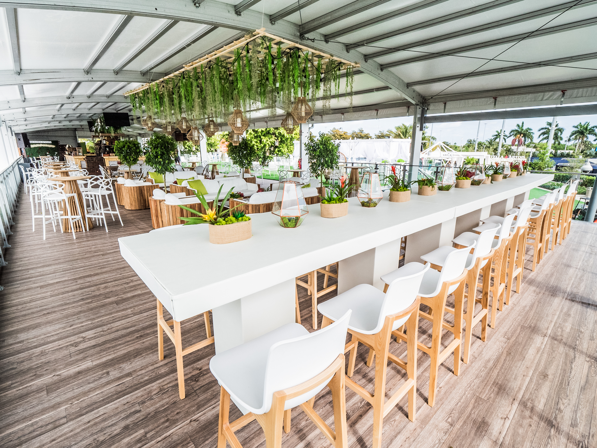 The Lounge Design Events Furniture Rentals at the 2019 Miami Open with its Palm and Tokio stools.