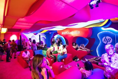 HP's activation on Coachella grounds included the Dreamland lounge, a colorful space that celebrated how HP technology can advance creativity. Infinity Marketing handled production.