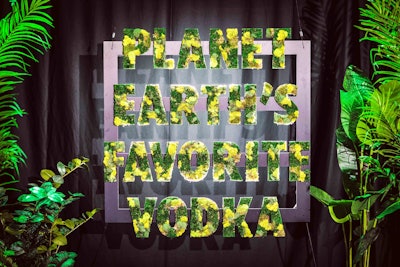 Absolut's activation used greenery-filled letters to further its sustainability initiatives.