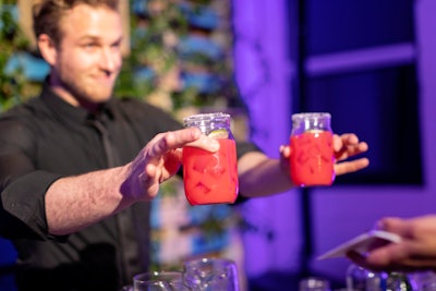 In exchange for recyclables, guests were served mason jar cocktails including the Watermelon Lime Time, which had Absolut Lime, watermelon juice, and a sugar rim.