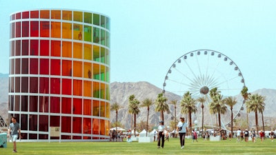 Returning this year is Spectra, the brainchild of creative studio NEWSUBSTANCE and Coachella's only resident art exhibit. The seven-story installation allows festivalgoers to climb through six spirals of color; at night, LED lighting illuminates the tower.