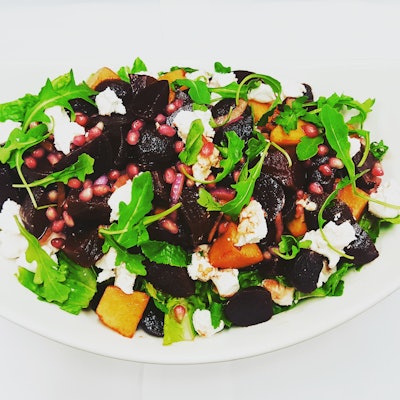 Roasted Beet Salad with Goat Cheese and Pistachio Vinaigrette