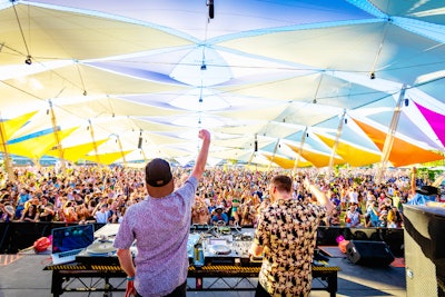 Art collective Do LaB's annual Coachella stage is known for its unique structure, and this year was no exception. A series of colorful panels provided shade and eye-catching backdrops for performances from Pete Tong, Guy Gerber, Rufus Du Sol, and more.