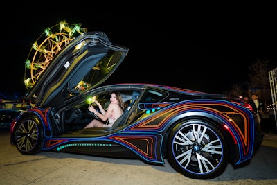 One art installation at the Bloom Bash was a colorful collaboration between sponsor BMW and artist Taped Metal Canvas.