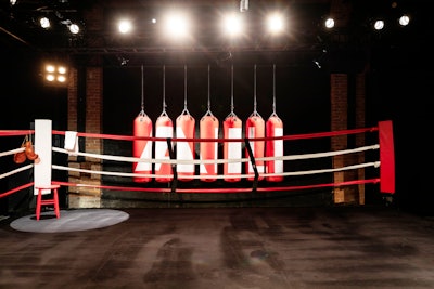 Design elements included red punching bags lined up to spell 'Ali.'