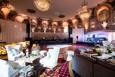 Planners had two hours to flip the International Ballroom into a late-night-party lounge replete with plush seating, a dance floor, and a stage for the featured entertainment.