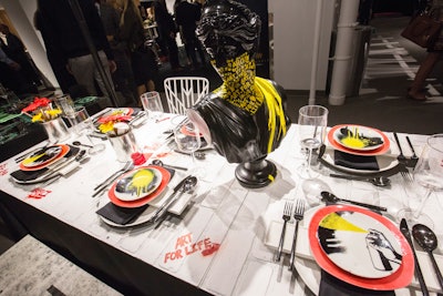At the Design Industries Foundation Fighting AIDS's 13th annual Dining by Design, held in Chicago in 2016, Art For Life Chicago designed a table for Knoll. With a graffiti-inspired design and a yellow, black, red, and white color palette, the piece was inspired by the Richmond Mural Project in Virginia. Read more: 14 Inspiring Tabletops From Diffa's Dining by Design in Chicago