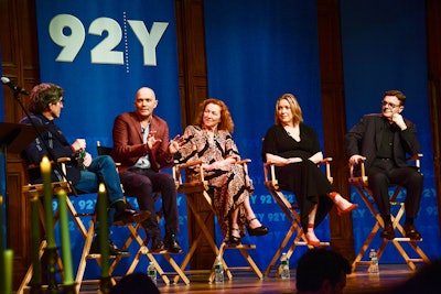Playwright Paul Rudnick, left, moderated a conversation with Taylor Mac, Julie White, Kristine Nielsen, and Nathan Lane of the Broadway show Gary: A Sequel to Titus Andronicus.