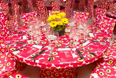 “The bold, naive flower, layered in repeat pattern, somehow felt zeitgeist. We live in a time of re-appropriating design elements; invention seems scarce. It was as much a statement of current culture as it was to express my affinity for Marimekko.” Pictured: The formal dining space at the 2018 Modern Ball
