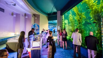 Your guests can explore the underwater through the entire aquarium with food and drink in hand.