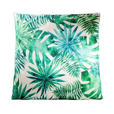Green and white tropical pillow, $6, available nationwide from Cort Events