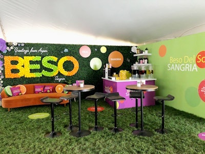 Beso del Sol worked with MKTG to create a D.I.Y. sangria bar and lounge. Guests were encouraged to choose white, red, or rosé sangria bases in bright yellow, branded to-go sippers, and to accent their drinks with fresh fruit.