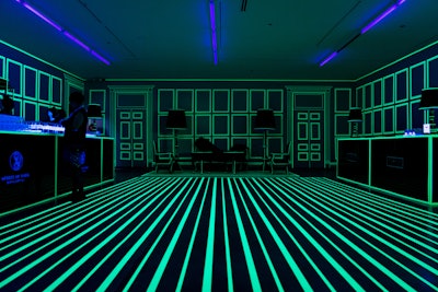 Artist Bruno Billio installed his Tron room, a green, glowing space that incorporated blacklight.