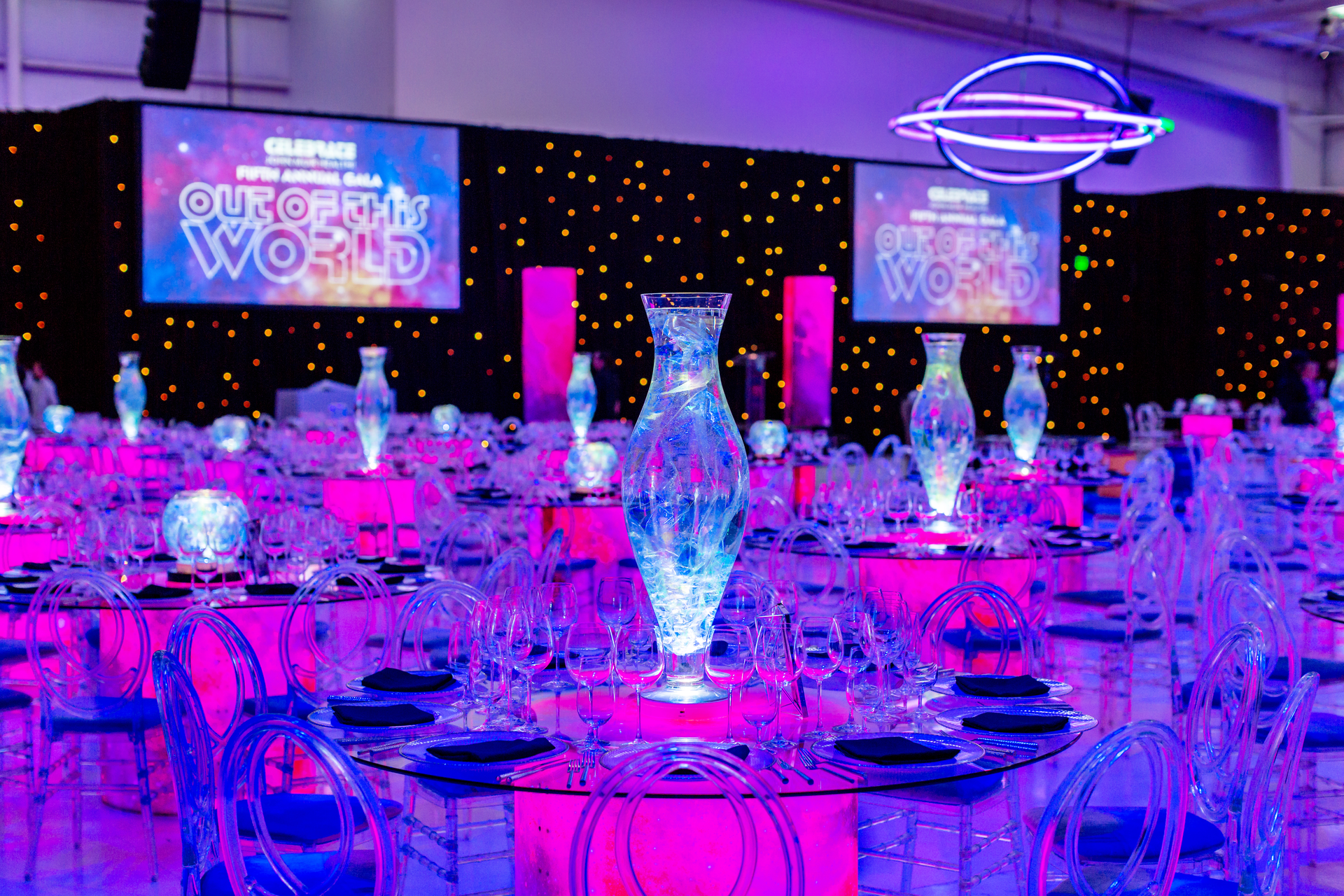 &ldquo;Using a blank space [a 20,000-square-foot hangar] as our canvas was amazing&hellip; [and for] great clients who aren&rsquo;t afraid of innovation and pushing the design envelope.&rdquo; Pictured: John Muir Health Gala, held at the Concord Jet Center near San Francisco