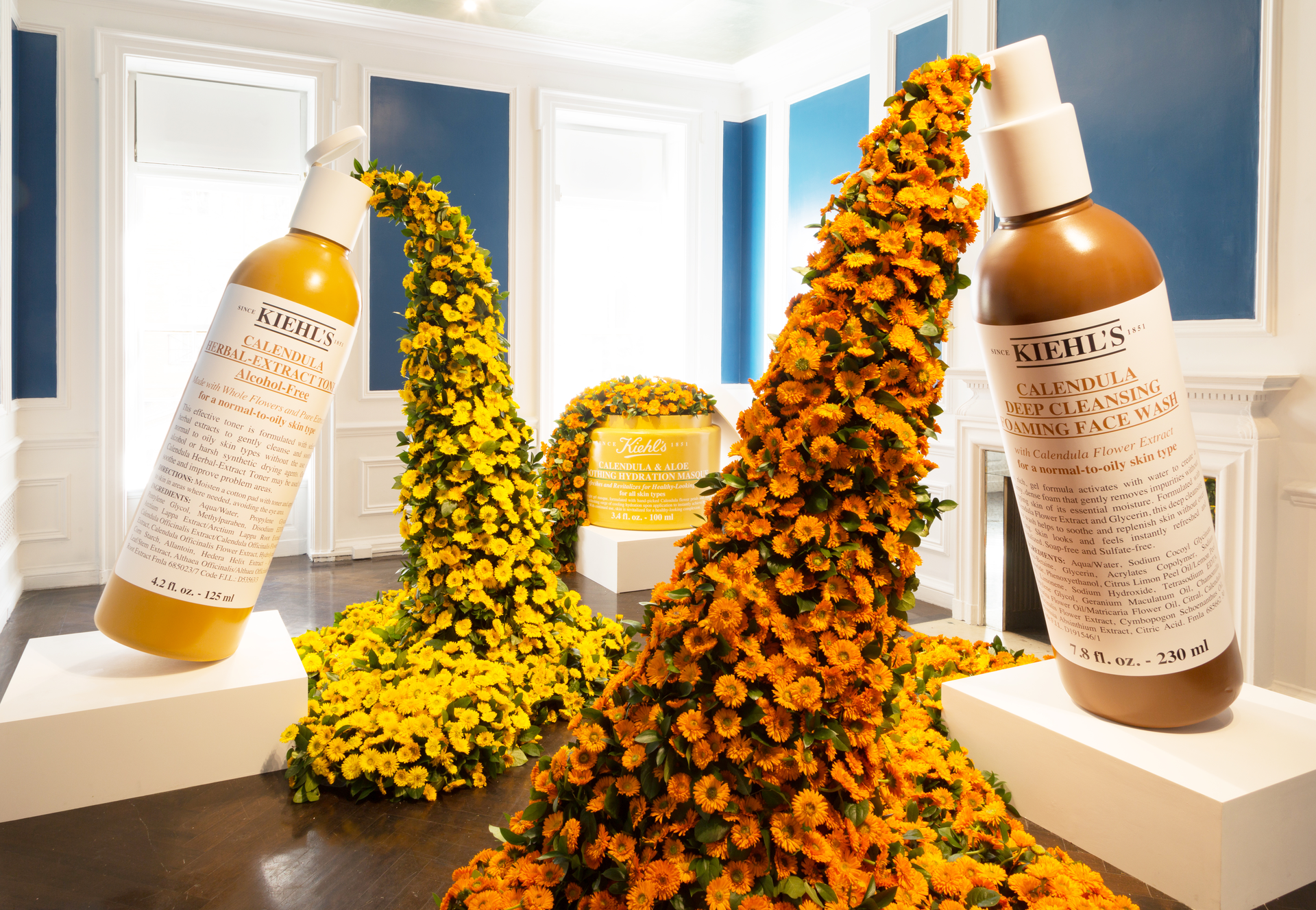 &ldquo;This yearly, three-day brand immersion brings press and influencers to New York City for events where the heritage, products, and ethos of this brand are explored in full. Here, larger-than-life calendula products become striking art pieces, overflowing with the natural ingredients that are their essence.&rdquo; Pictured: World of Kiehl&rsquo;s event