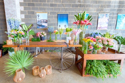 Bermudian-inspired floral arrangements that were made by New York City-based floral designer Ashley Drago.