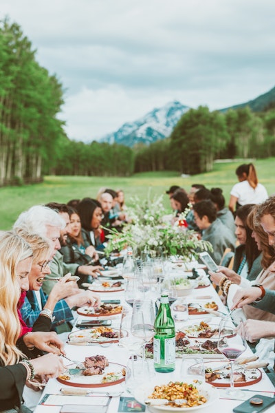Sparkling mineral water sponsor S.Pellegrino partnered with Outstanding in the Field and Top Chef winner Kelsey Barnard Clark for a secret pop-up dinner located at T-Lazy-7 Ranch, overlooking the Maroon Bells.