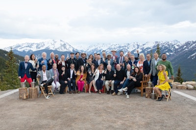 Chefs posed outside the Top of the Mountain Party, which was hosted by Wines From Spain. The image, taken nearly every year with the mountain backdrop, is a class photo of sorts.