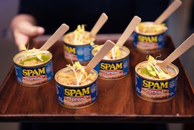 Spam fried rice was served straight from Spam cans.