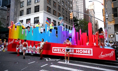 Smirnoff’s float paid homage to New York with colorful cutouts that resembled the city skyline. Drag queen Alyssa Edwards led the float dressed as Lady Liberty. The brand partnered with BMF to design the float.