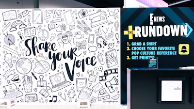 In one area inspired by E! News’ The Rundown, attendees could choose from a menu of phrases—from “Treat Yourself' to “This Is a Case for the FBI”—to have printed on branded T-shirts from a digital printer. They could also help paint a mural by artist Amy Tangerine.