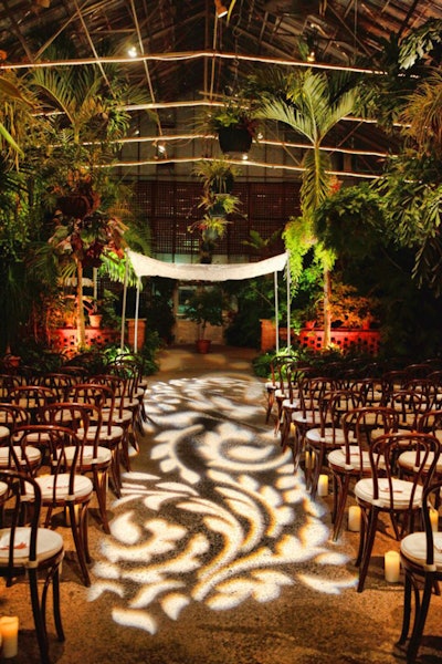 Horticultural Center wedding aisle ceremony by Gobo Starr Events