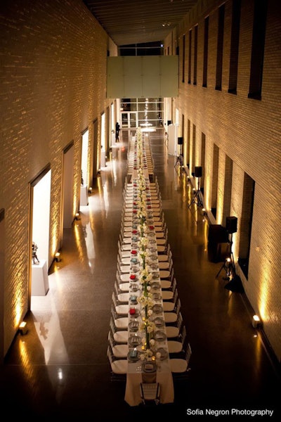 Perelman Building Philadelphia Museum of Art long table with uplights with Albrecht Events table art