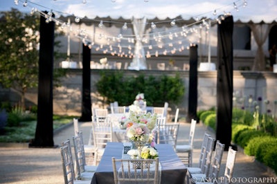 Rodin Museum with string market lights for a rehearsal dinner by Uncommon Events