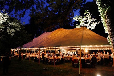 Sailcloth tent by EventQuip with lighting-table art-tree-uplights