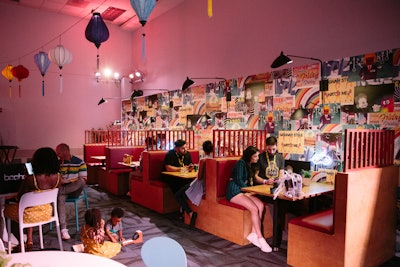 YouTube's creator lounge was inspired by the colorful noodle bars found throughout Los Angeles.