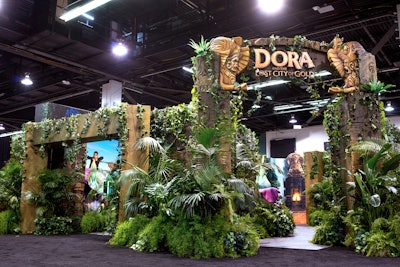The booth also included an immersive, greenery-filled experience for the upcoming film Dora and the Lost City of Gold.