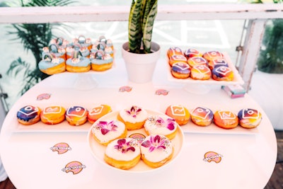 DK's Doughnuts provided doughnuts frosted with the Instagram brand colors and logo, edible flowers, and candy rainbows.