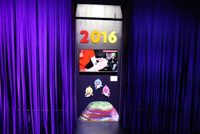 To further the theme, the entrance to the main party space featured playful totems for each of the past 10 years. Each display celebrated the memes and trends from that specific year.