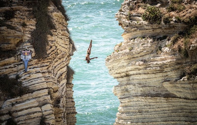 Nathan Jimerson of the U.S. dives from an 82-foot cliff in Raouche during the fifth stop in Beirut, Lebanon, on July 13.