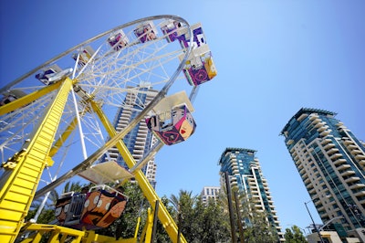 A 70-foot Ferris wheel, adorned with graphics of Fox characters, overlooked the San Diego skyline.