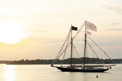 To emphasize the yacht club aesthetic of the takeover, Chanel docked two J-Class racing yachts—the inspiration for the timepiece design—in the bay with branded sails.