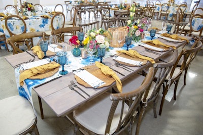To Be Designed (TBD)—a San Diego-based rental, production, and floral design firm with clients including Coca-Cola, Macy's, and the San Diego Natural History Museum—designed the event's networking luncheon at the California Market Center. The colorful, summery tables featured linens by Creative Coverings.