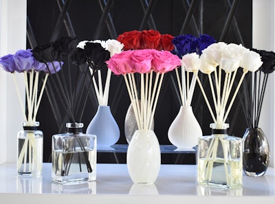 Altered Decor is a furniture store based in San Diego. For events, the company offers an alternative to fresh-cut flowers with customizable preserved rose hatbox arrangements and modern faux floral and succulent designs. A line of preserved rose reed diffusers (pictured) are available as corporate gifts, and the company also offers its furniture boutique as a venue for small events.
